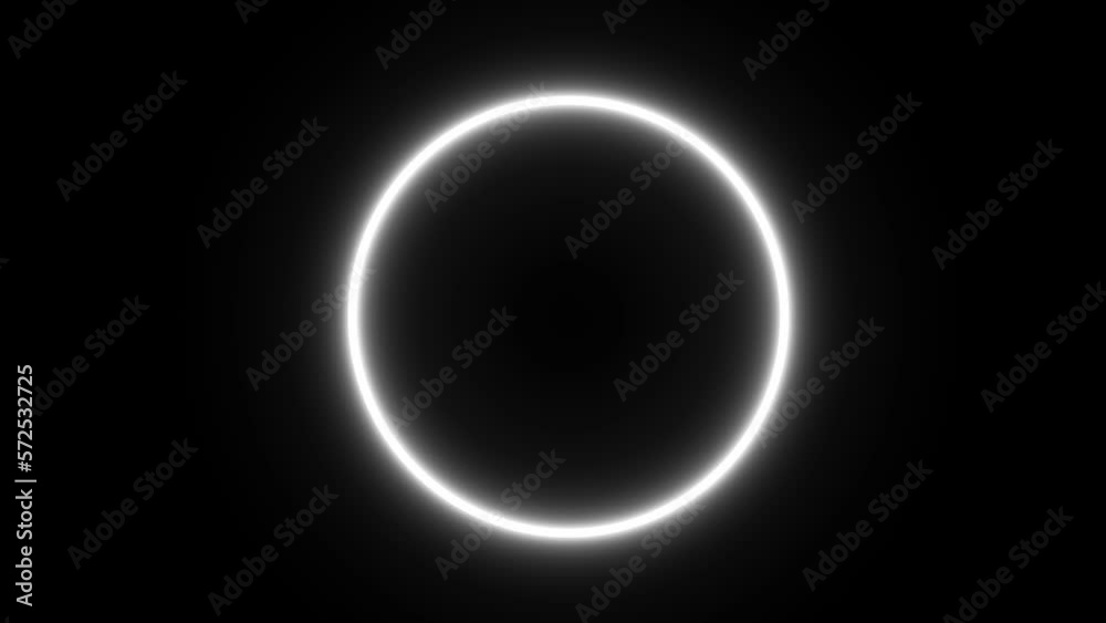 Animated white slowly flashing neon circle on black background