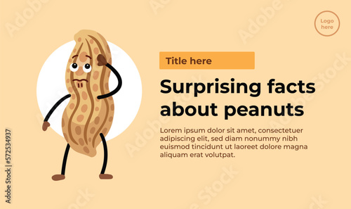 Peanuts mascot character vector illustration banner and poster design with text placement guide isolated on landscape template with simple flat lay out style.