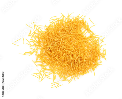 Valokuva Heap of raw vermicelli pasta on white background