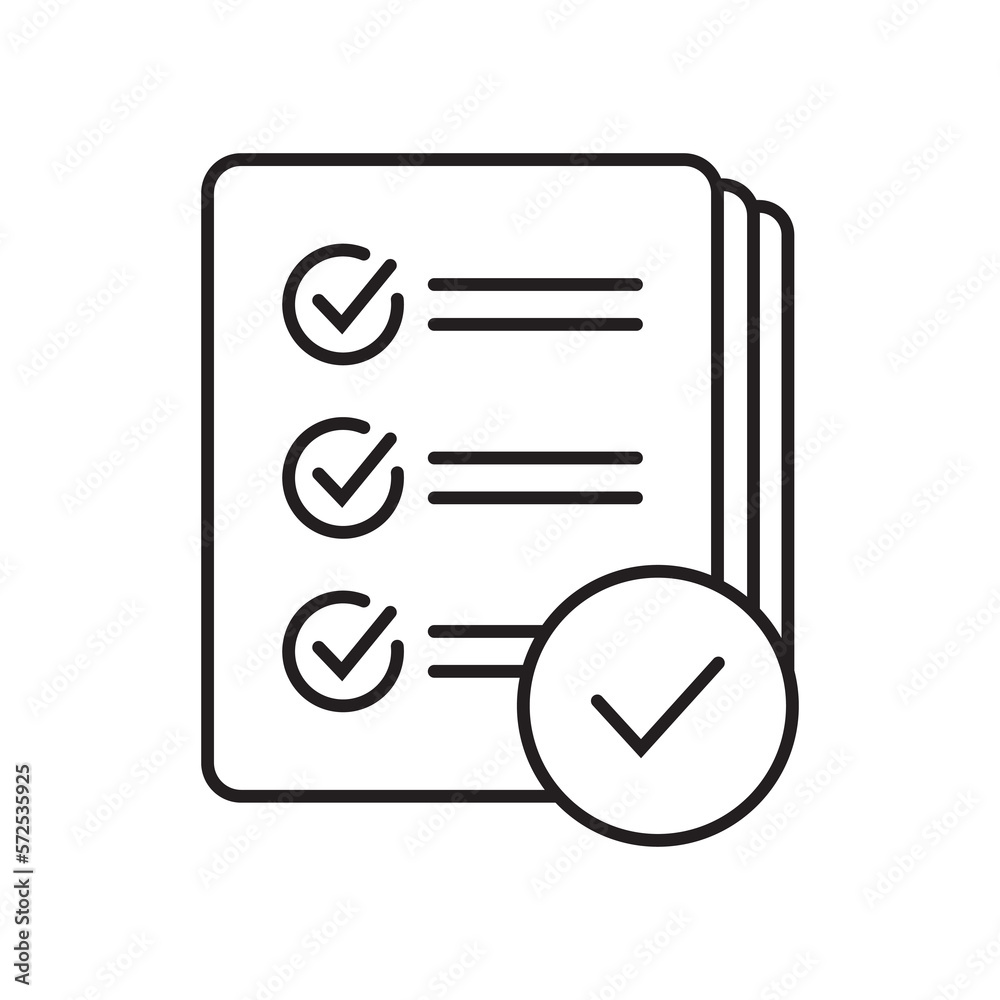 Checklist with mark line icon, report icon on white background. Checklist with mark line icon, report icon on white background.