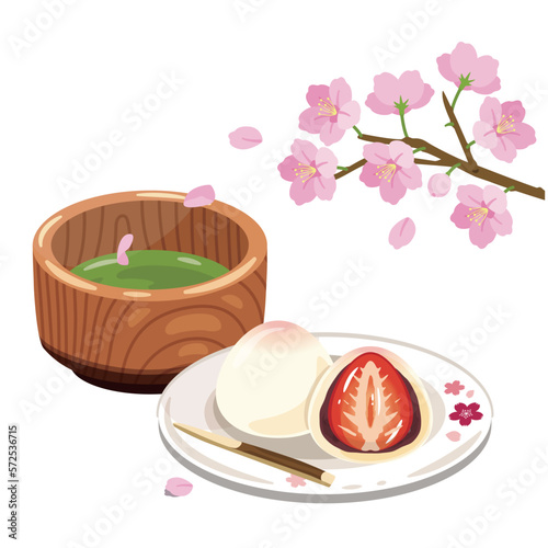 桜　お茶　苺大福1