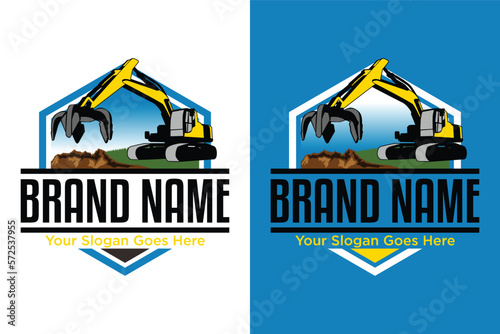 emblem Peel Grab soil claw Excavator heavy equipment illustration logo design