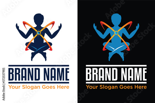 Health Body Meditation boy with atom illustration logo design