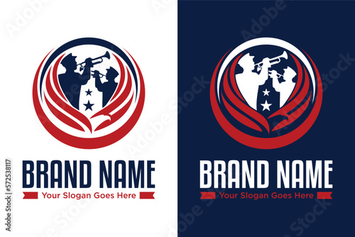 soldiers marching band eagle stars illustration logo design