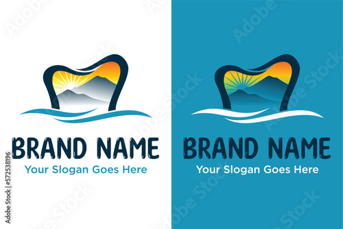 modern dental mountain health illustration logo design