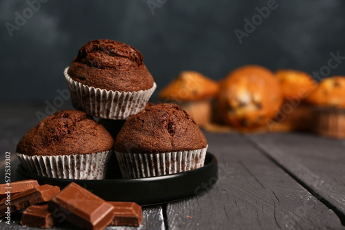 Plate of tasty chocolate mu...