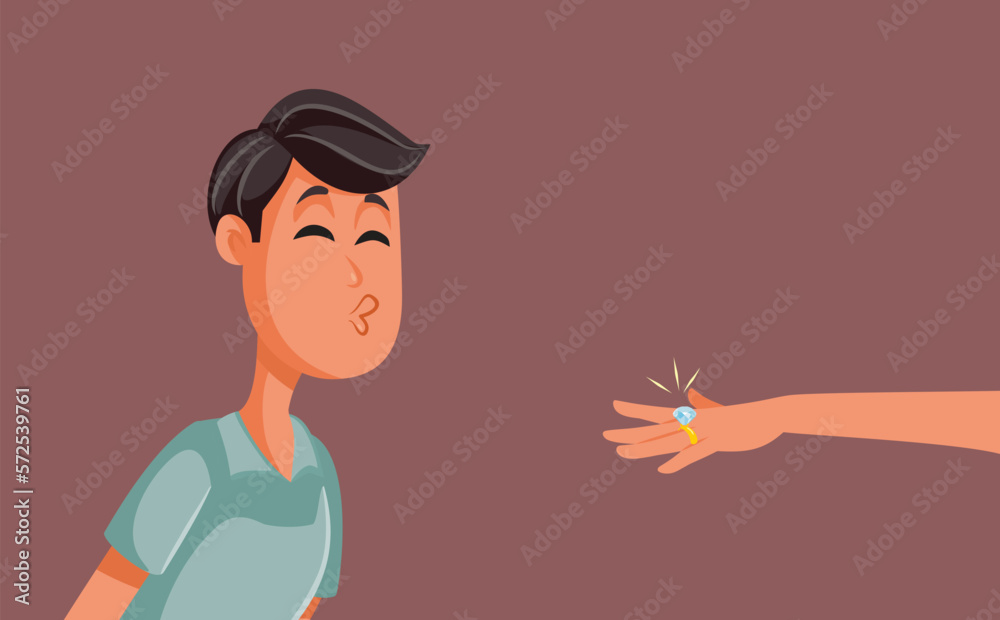 Man Flirting with an Engaged Woman Vector Funny Cartoon Illustration. Married girl refusing advances and courtship from a co-worker
