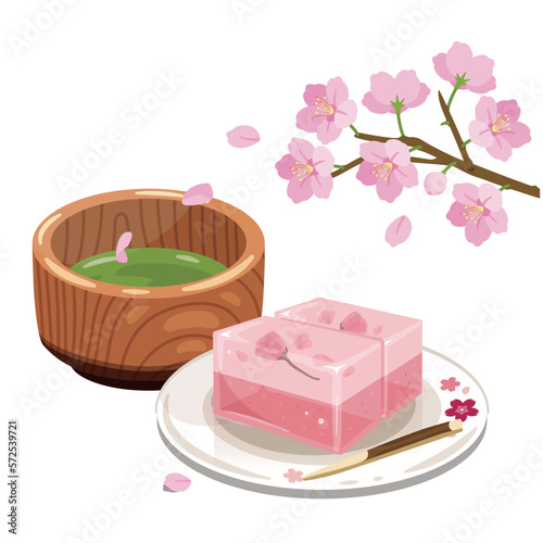 桜　お茶　2色桜　羊羹1