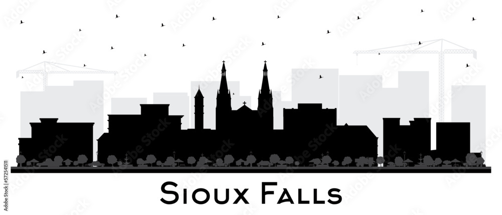 Sioux Falls South Dakota City Skyline Silhouette with Black Buildings Isolated on White. Vector Illustration. Sioux Falls USA Cityscape with Landmarks.