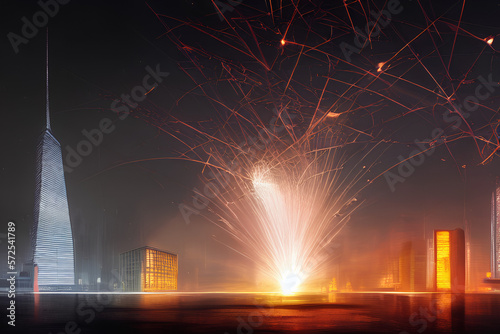fireworks over the city created with generative AI technology