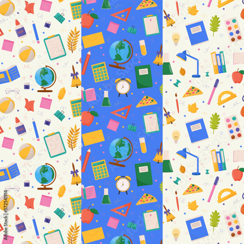 Set of school and education related objects seamless pattern. Vector illustration.