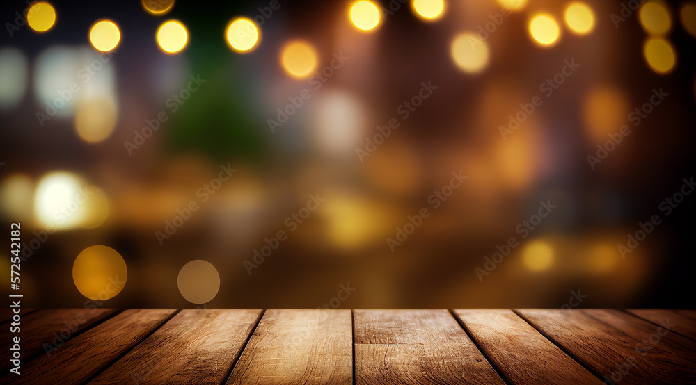 Empty wooden table with bokeh background. Generative ai Empty wooden table with bokeh background. Generative ai