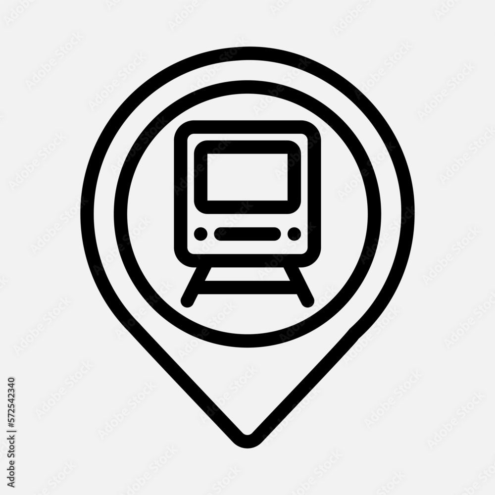 Train station location icon in line style, use for website mobile app presentation