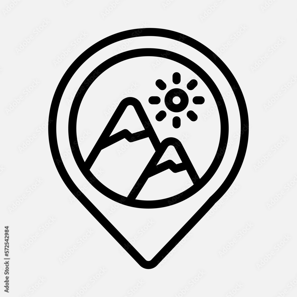 Mountain location icon in line style, use for website mobile app presentation