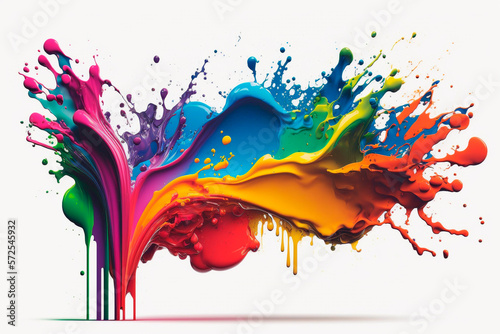 Exploding liquid paint in rainbow colors with splashes