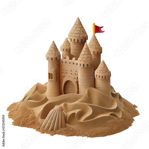 Sand castle 3D, beach travel (Ai generated)