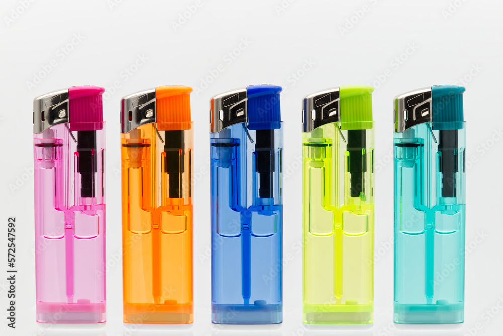Set of transparent lighters isolated on white background. Set of transparent lighters isolated on white background.
