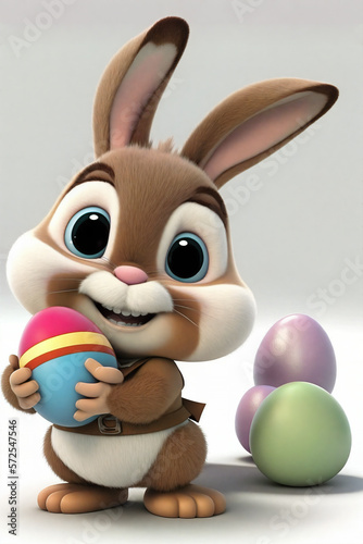 Easter bunny with Easter eggs on light background. Generative AI