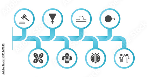 editable filled icons with infographic template. infographic for zodiac concept. included authority, soapstone, libra, mars, affluence, hypocrisy, perseverance, friendship icons.