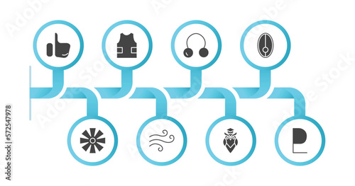 editable filled icons with infographic template. infographic for zodiac concept. included greatness, safety, coagulation, nitre, craftiness, air, wisdom, pluto icons.