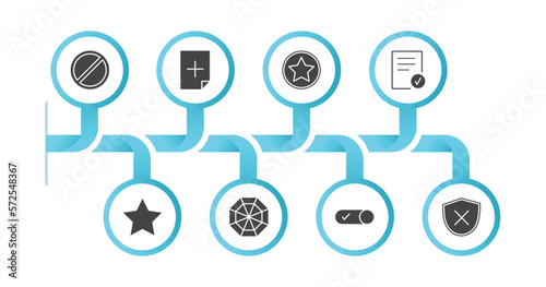 editable filled icons with infographic template. infographic for user interface concept. included forbbiden  new file  favorites button  checked  favourite  spider web  activated  desactivate icons.