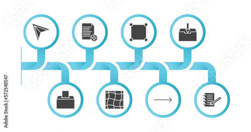 editable filled icons with infographic template. infographic for user interface concept. included direct selection, add new document, metrize, file inbox, elections, mesh, slim right, note blog