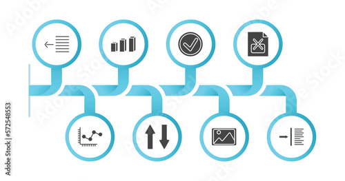 editable filled icons with infographic template. infographic for user interface concept. included text out, 3d bars, round done button, remove right frame, line dot chart, up and down arrow, insert photo