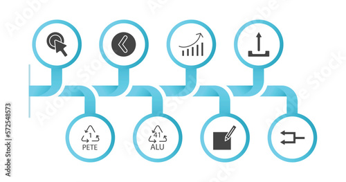 editable filled icons with infographic template. infographic for user interface concept. included mouse clicker, round left button, arrow heading up, upload button, 1 pete, 41 alu, make, refresh