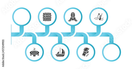 editable filled icons with infographic template. infographic for sport concept. included baton twirling, go game, kendo, canoe sport, artistic gymnastics, trampolining, sailboat sport, mixed martial