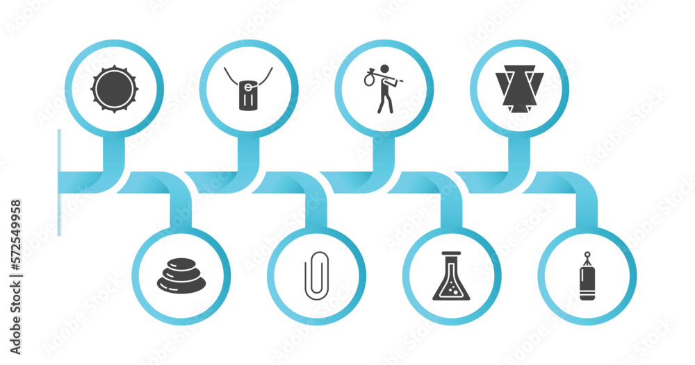 editable filled icons with infographic template. infographic for miscellaneous concept. included beer cap, army dog tag, refugee, abstract, pebble, paperclip attachment, alchemy, muay thai icons. editable filled icons with infographic template. infographic for miscellaneous concept. included beer cap, army dog tag, refugee, abstract, pebble, paperclip attachment, alchemy, muay thai icons.