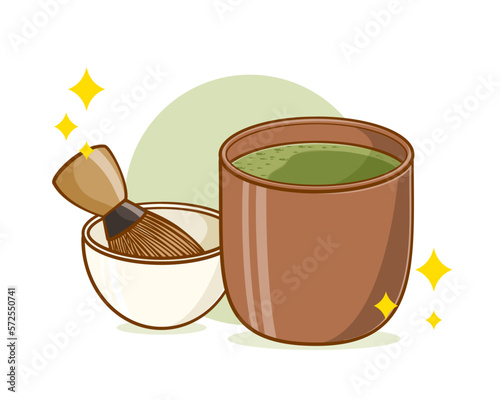 Cute japanese green tea cartoon illustration
