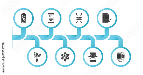 editable filled icons with infographic template. infographic for general concept. included eco battery, information technology, data aggregation, copywriting, biotechnology, core values, ar