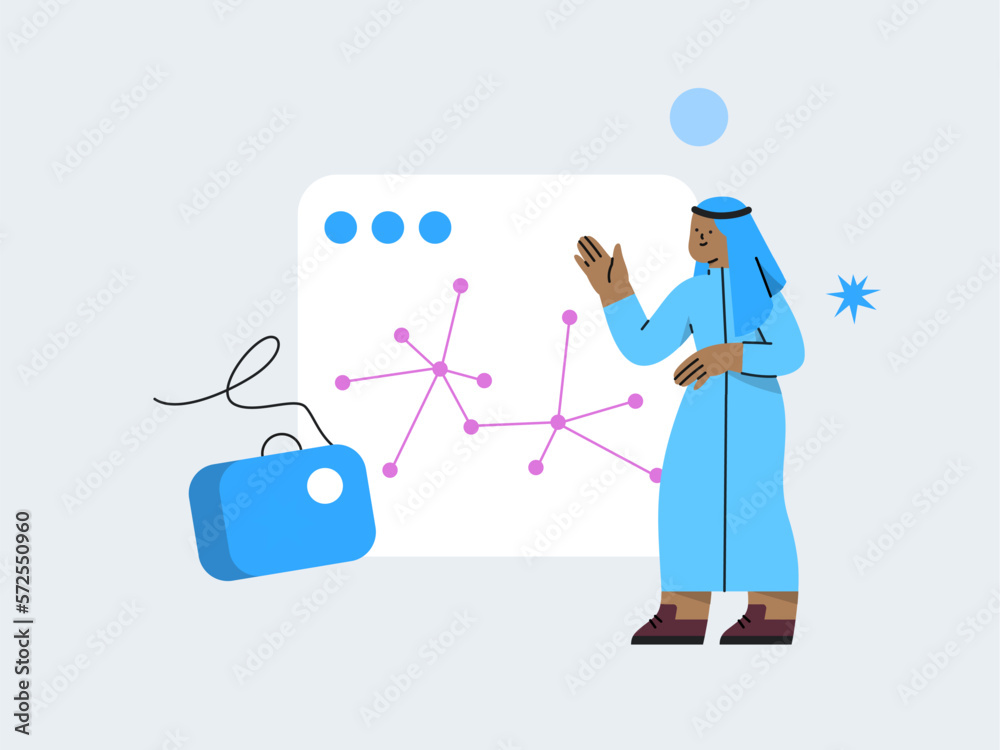 Fototapeta premium Person taking an online class. Vector illustration