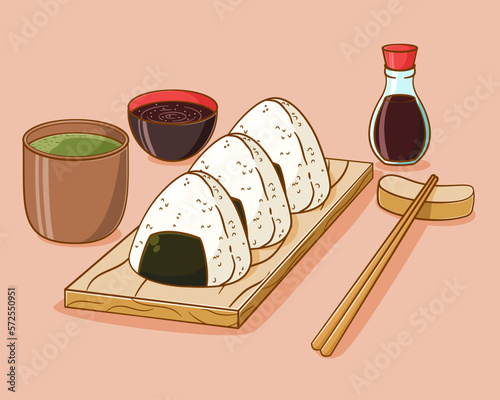 Hand drawn onigiri cartoon illustration