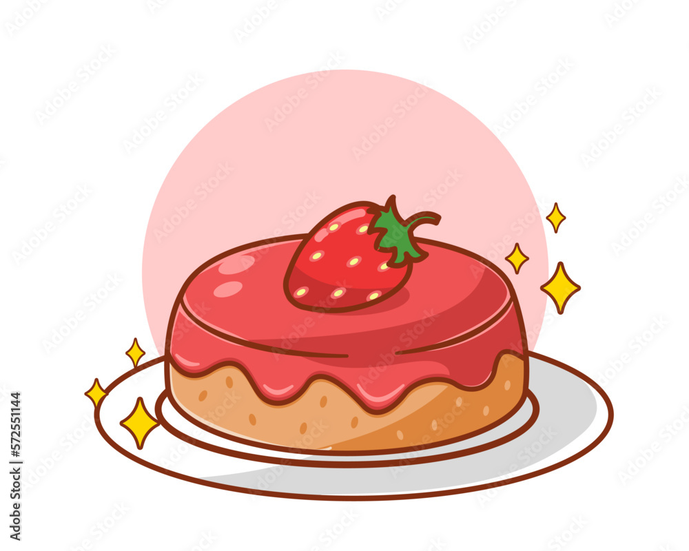 Cute strawberry cake cartoon illustration Cute strawberry cake cartoon illustration