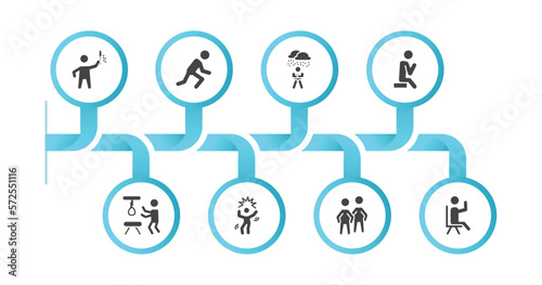 editable filled icons with infographic template. infographic for feelings concept. included awful human, ready human, depressed human, lonely hopeless crazy content satisfied icons.