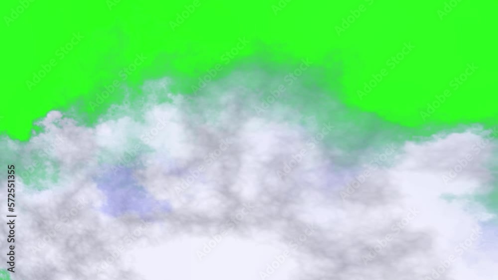 Camera movement passing through white clouds on a green screen