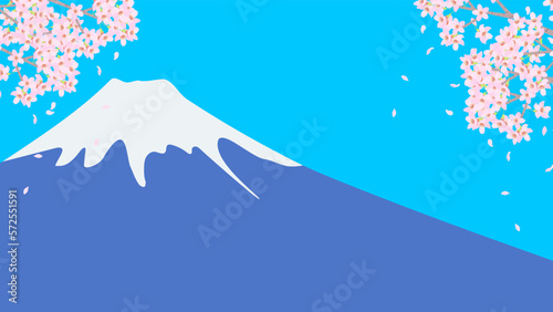富士山と満開の桜。フラットなベクター背景イラスト。
Mountain Fuji and full bloom cherry blossoms. Flat designed vector background illustration.
