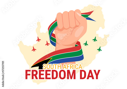 Happy South Africa Freedom Day on 27 April Illustration with Wave Flag for Web Banner or Landing Page in Hand Drawn Background Templates