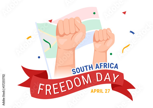 Happy South Africa Freedom Day on 27 April Illustration with Wave Flag for Web Banner or Landing Page in Hand Drawn Background Templates