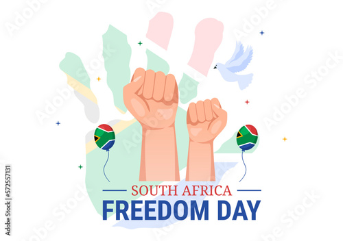 Happy South Africa Freedom Day on 27 April Illustration with Wave Flag for Web Banner or Landing Page in Hand Drawn Background Templates