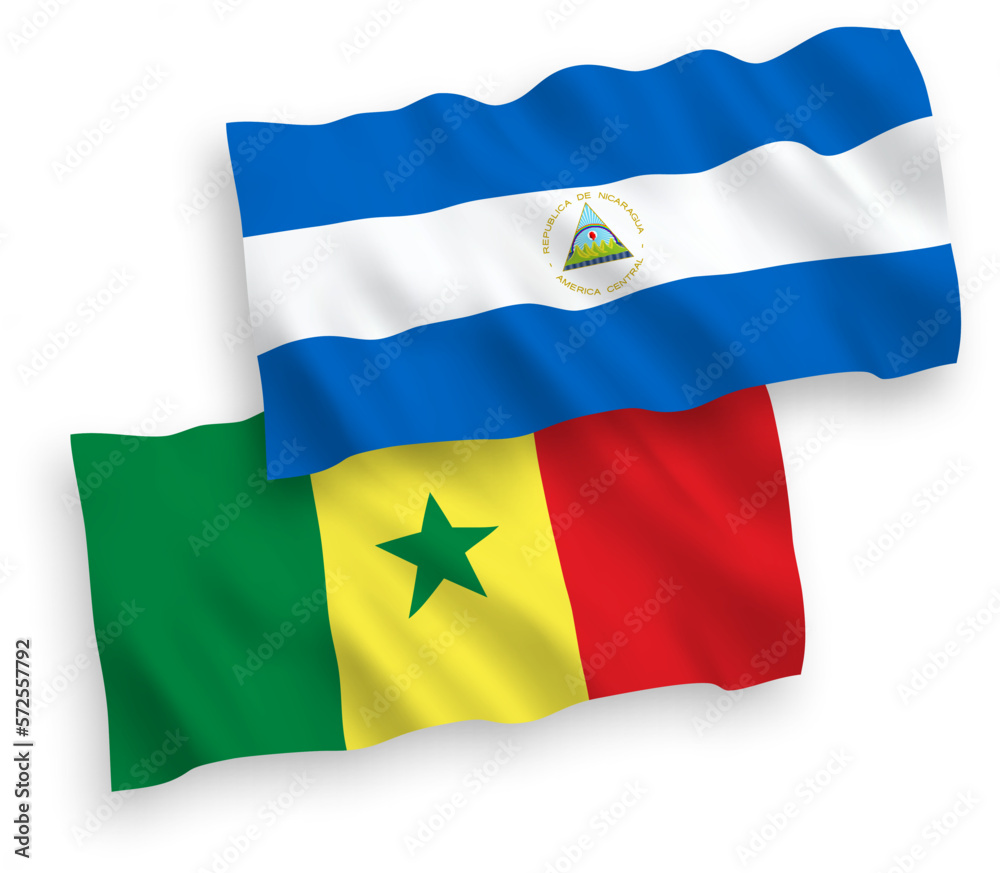 Fototapeta premium Flags of Republic of Senegal and Nicaragua on a white background