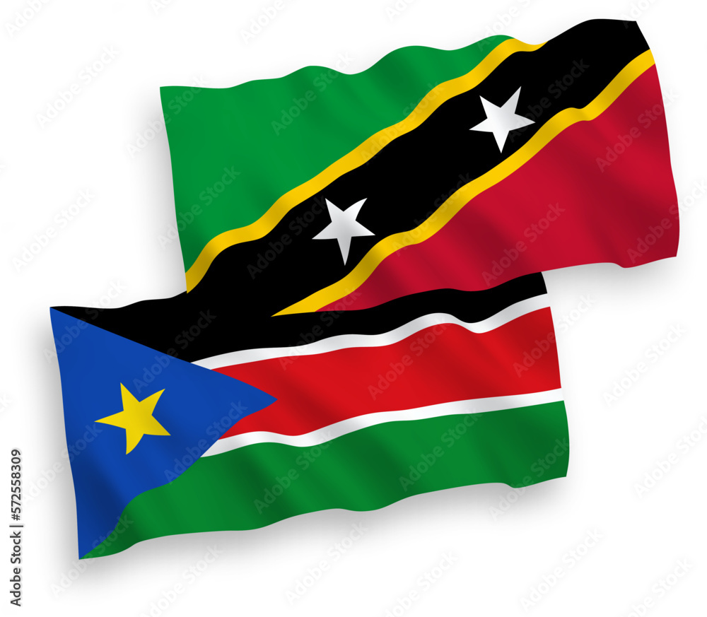 Obraz premium Flags of Federation of Saint Christopher and Nevis and Republic of South Sudan on a white background
