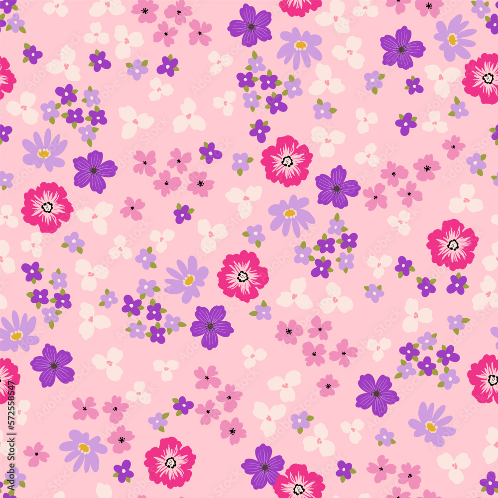 Pink flowers seamless pattern, digital paper repeating background, meadow vibrant flowers. Fabric, wallpaper, wrapping paper, stationery seamless vector pattern Pink flowers seamless pattern, digital paper repeating background, meadow vibrant flowers. Fabric, wallpaper, wrapping paper, stationery seamless vector pattern