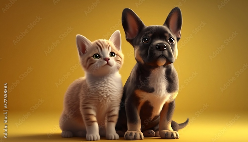 cat and dog yellow background.Generative AI