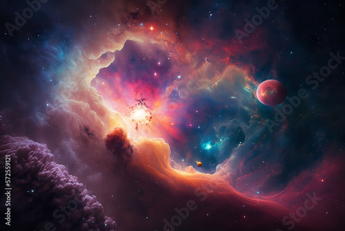 Colorful Abstract Outer Space Galaxy Background with Endless Nebula. Ai Generative