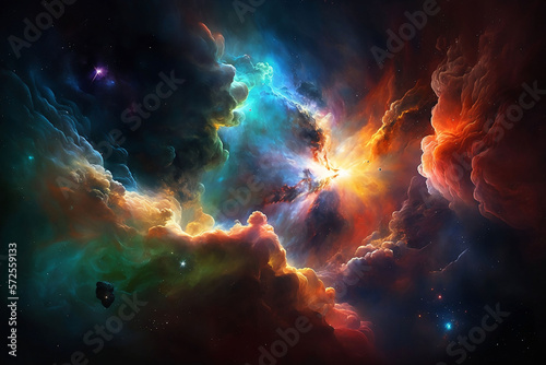 Colorful Abstract Outer Space Galaxy Background with Endless Nebula. Ai Generative