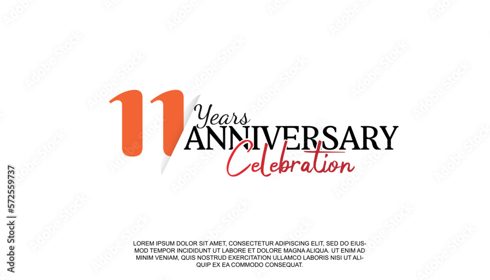 Vector 11 years anniversary logotype number with red and black color for celebration event isolated.