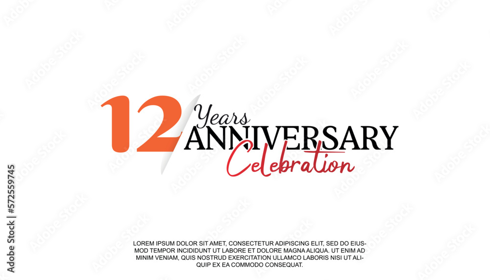 Vector 12 years anniversary logotype number with red and black color for celebration event isolated.