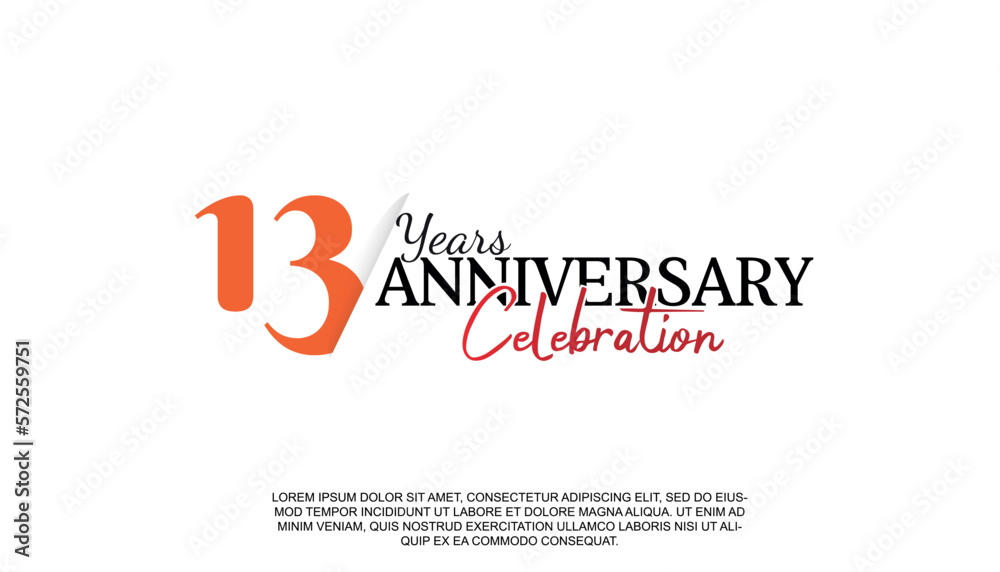 Vector 13 years anniversary logotype number with red and black color for celebration event isolated.